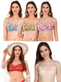 Transparent Strap Printed Padded Bra (Pack Of 5)