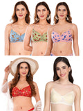 Transparent Strap Printed Padded Bra (Pack Of 5)