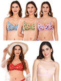 Transparent Strap Printed Padded Bra (Pack Of 5)