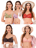 Transparent Strap Printed Padded Bra (Pack Of 5)