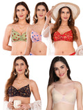 Transparent Strap Printed Padded Bra (Pack Of 5)