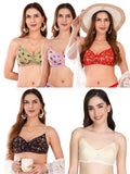 Transparent Strap Printed Padded Bra (Pack Of 5)