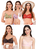 Transparent Strap Printed Padded Bra (Pack Of 5)