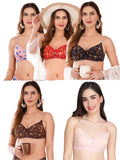 Transparent Strap Printed Padded Bra (Pack Of 5)