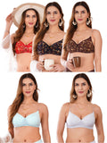 Transparent Strap Printed Padded Bra (Pack Of 5)