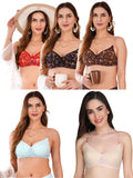 Transparent Strap Printed Padded Bra (Pack Of 5)