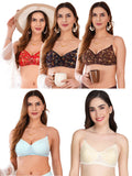 Transparent Strap Printed Padded Bra (Pack Of 5)
