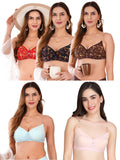 Transparent Strap Printed Padded Bra (Pack Of 5)