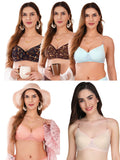 Transparent Strap Printed Padded Bra (Pack Of 5)