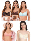 Transparent Strap Printed Padded Bra (Pack Of 5)