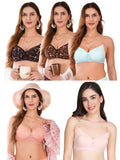 Transparent Strap Printed Padded Bra (Pack Of 5)