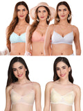 Transparent Strap Printed Padded Bra (Pack Of 5)