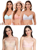 Transparent Strap Printed Padded Bra (Pack Of 5)