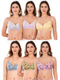 Transparent Strap Printed Padded Bra (Pack Of 6)