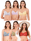 Transparent Strap Printed Padded Bra (Pack Of 6)
