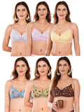 Transparent Strap Printed Padded Bra (Pack Of 6)