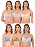 Transparent Strap Printed Padded Bra (Pack Of 6)