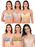 Transparent Strap Printed Padded Bra (Pack Of 6)
