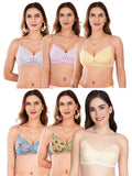 Transparent Strap Printed Padded Bra (Pack Of 6)