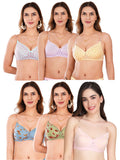 Transparent Strap Printed Padded Bra (Pack Of 6)