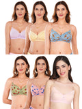 Transparent Strap Printed Padded Bra (Pack Of 6)