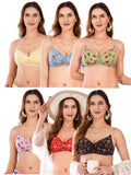 Transparent Strap Printed Padded Bra (Pack Of 6)