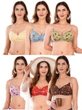 Transparent Strap Printed Padded Bra (Pack Of 6)