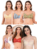 Transparent Strap Printed Padded Bra (Pack Of 6)