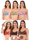 Transparent Strap Printed Padded Bra (Pack Of 6)