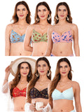 Transparent Strap Printed Padded Bra (Pack Of 6)