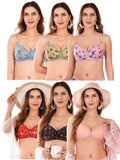 Transparent Strap Printed Padded Bra (Pack Of 6)