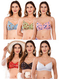 Transparent Strap Printed Padded Bra (Pack Of 6)