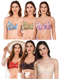 Transparent Strap Printed Padded Bra (Pack Of 6)