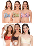 Transparent Strap Printed Padded Bra (Pack Of 6)