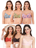 Transparent Strap Printed Padded Bra (Pack Of 6)