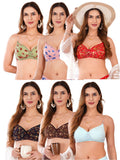 Transparent Strap Printed Padded Bra (Pack Of 6)