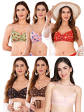 Transparent Strap Printed Padded Bra (Pack Of 6)