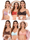 Transparent Strap Printed Padded Bra (Pack Of 6)