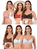 Transparent Strap Printed Padded Bra (Pack Of 6)