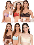Transparent Strap Printed Padded Bra (Pack Of 6)