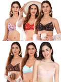 Transparent Strap Printed Padded Bra (Pack Of 6)