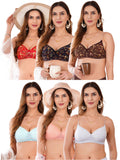 Transparent Strap Printed Padded Bra (Pack Of 6)