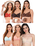 Transparent Strap Printed Padded Bra (Pack Of 6)
