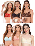 Transparent Strap Printed Padded Bra (Pack Of 6)