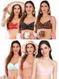 Transparent Strap Printed Padded Bra (Pack Of 6)