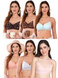 Transparent Strap Printed Padded Bra (Pack Of 6)