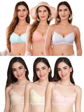 Transparent Strap Printed Padded Bra (Pack Of 6)