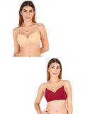 Women Everyday Padded Bra With Transparent With Bra Color Strap (Pack 2)