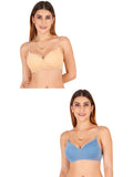 Women Everyday Padded Bra With Transparent With Bra Color Strap (Pack 2)