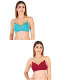 Women Everyday Padded Bra With Transparent With Bra Color Strap (Pack 2)